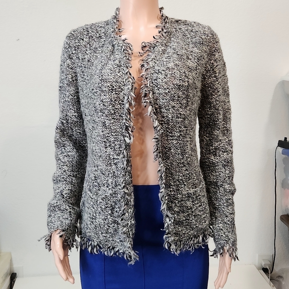 The Cashmere Project Mohair Wool Alpaca Blend Charcoal Light Tweed Cardigan Sz S